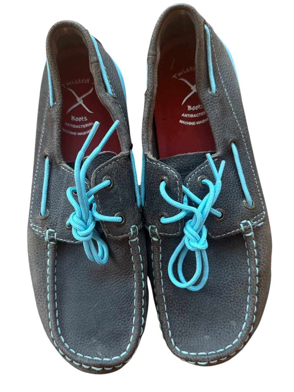 Twisted X Women’s Brown Leather Boat Shoes with Turquoise Accents